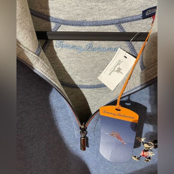 NWT Disney Parks Tommy Bahama Mickey Mouse Blue Half Zip Sweatshirt Jacket M - Picture 3 of 6